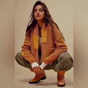 Free People We The Free Cropped Worn Thru Surplus Cardigan Sweater XL